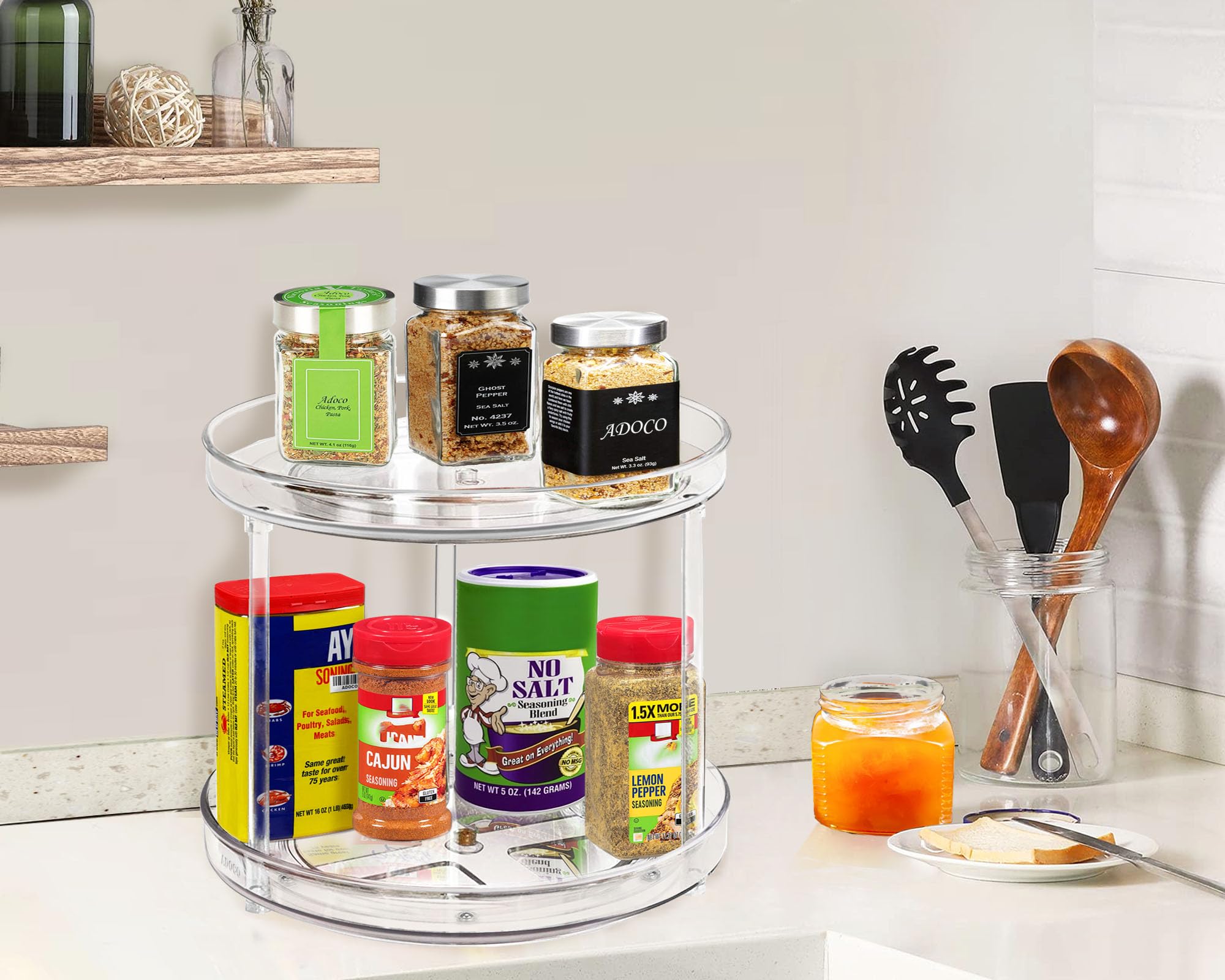 Adoco vanity makeup organizer rotation enables quick grab of products.