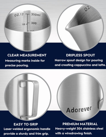 Adorever matte steel milk pitcher close-up of finish