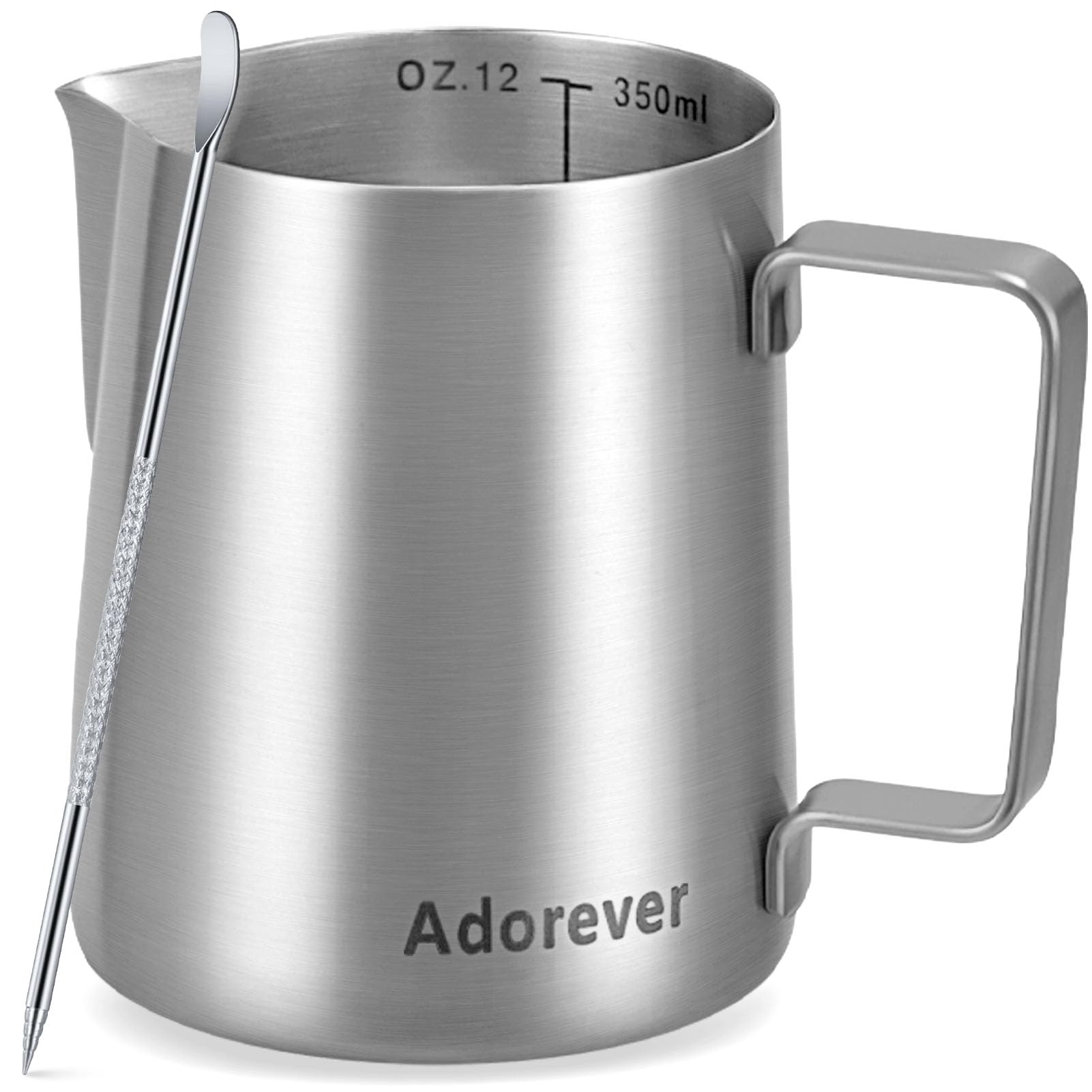 Adorever 12oz milk frothing pitcher side view for precise home frothing