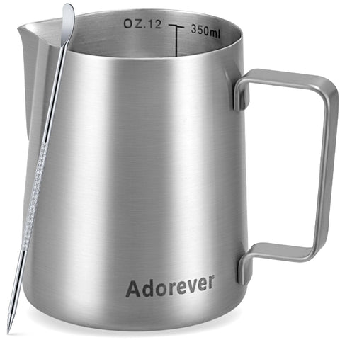 Adorever 12oz milk frothing pitcher side view for precise home frothing