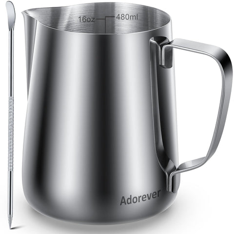 Adorever milk frothing pitcher 16oz for smooth steaming and latte prep.