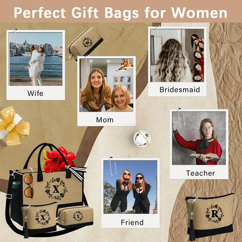 Adoryoung makeup bags set matches the tote with coordinated initials.