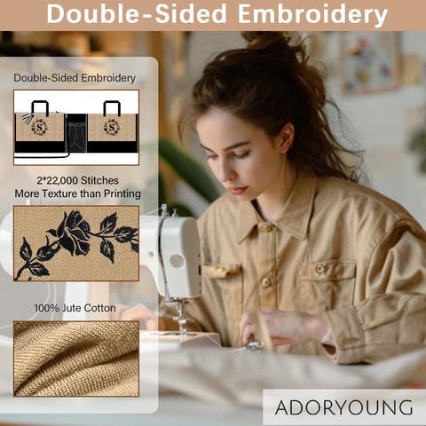 Adoryoung monogrammed tote bag side embroidery showing double-sided design
