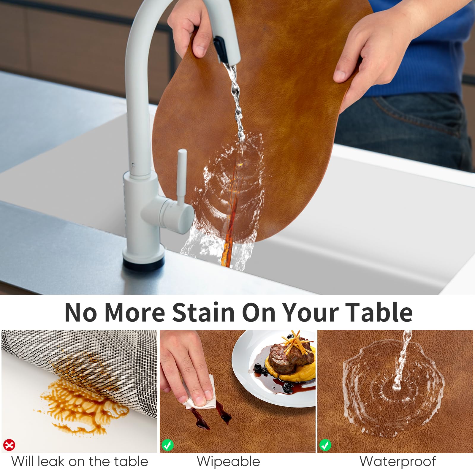 ADRIMER placemats wipeable and easy to clean after family meals in turmeric brown.