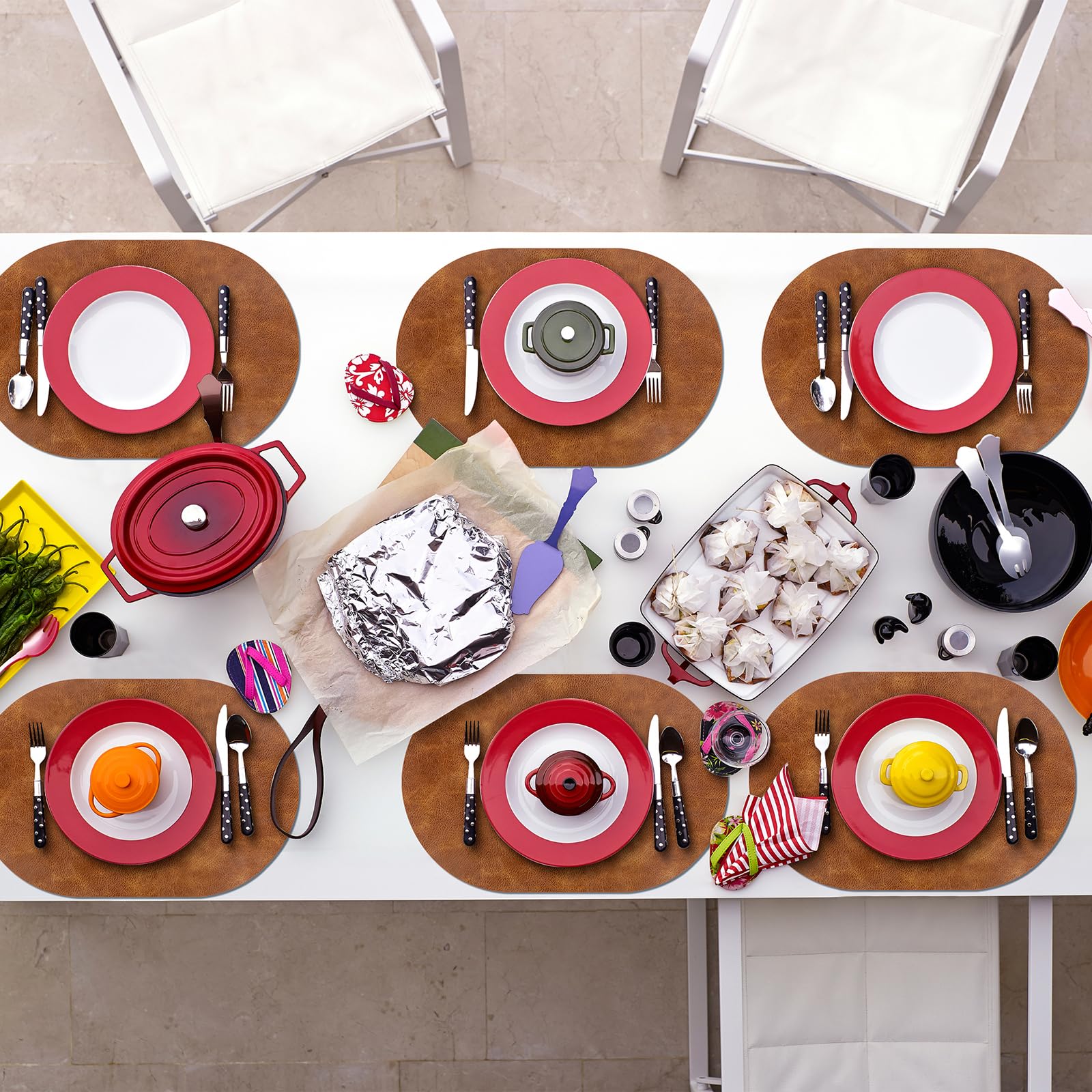 ADRIMER placemats durable faux leather suited for hotels and restaurants in turmeric brown.
