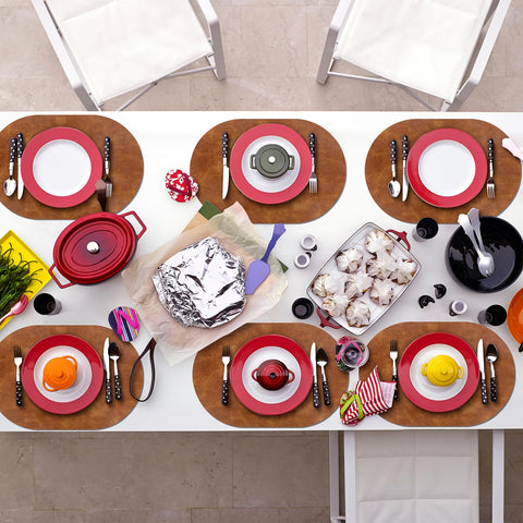 ADRIMER placemats durable faux leather suited for hotels and restaurants in turmeric brown.