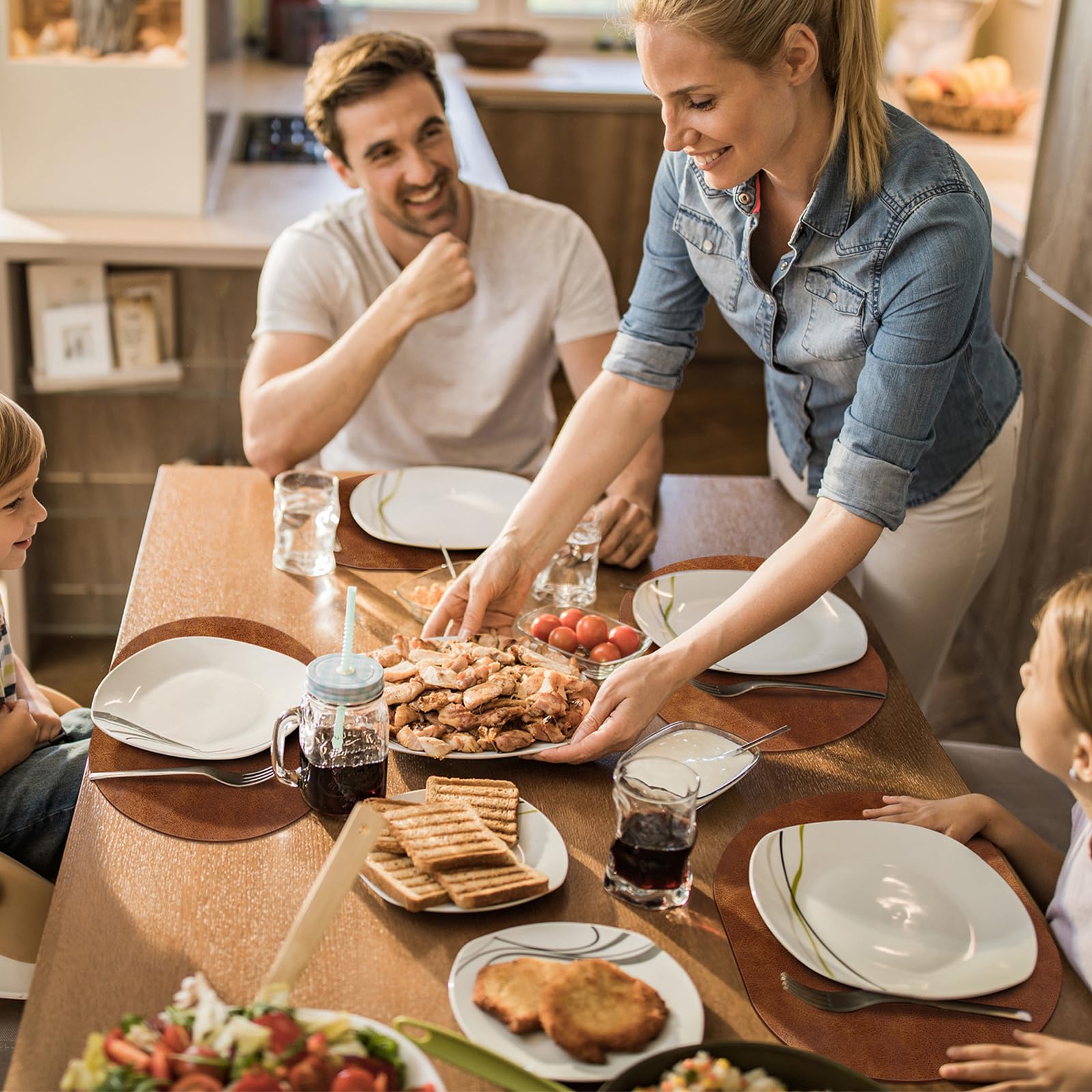 ADRIMER placemats for kitchen and dining room use in turmeric brown for everyday protection.