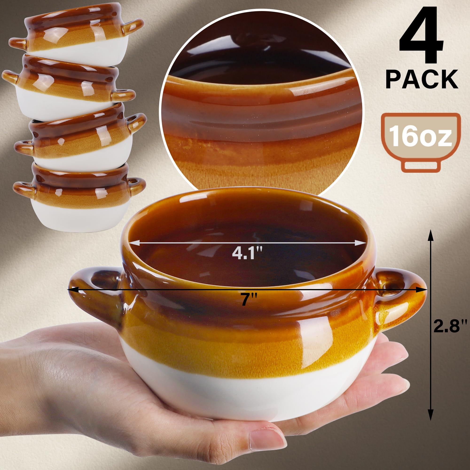 Adroiteet 16oz soup crocks with handles for easy transport.
