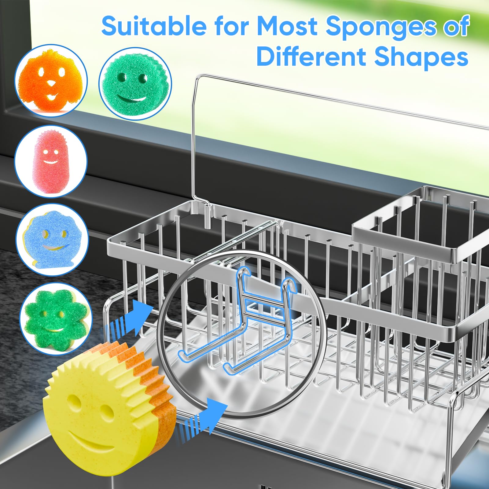 Adurei kitchen organizer with generous space for soap and sponges