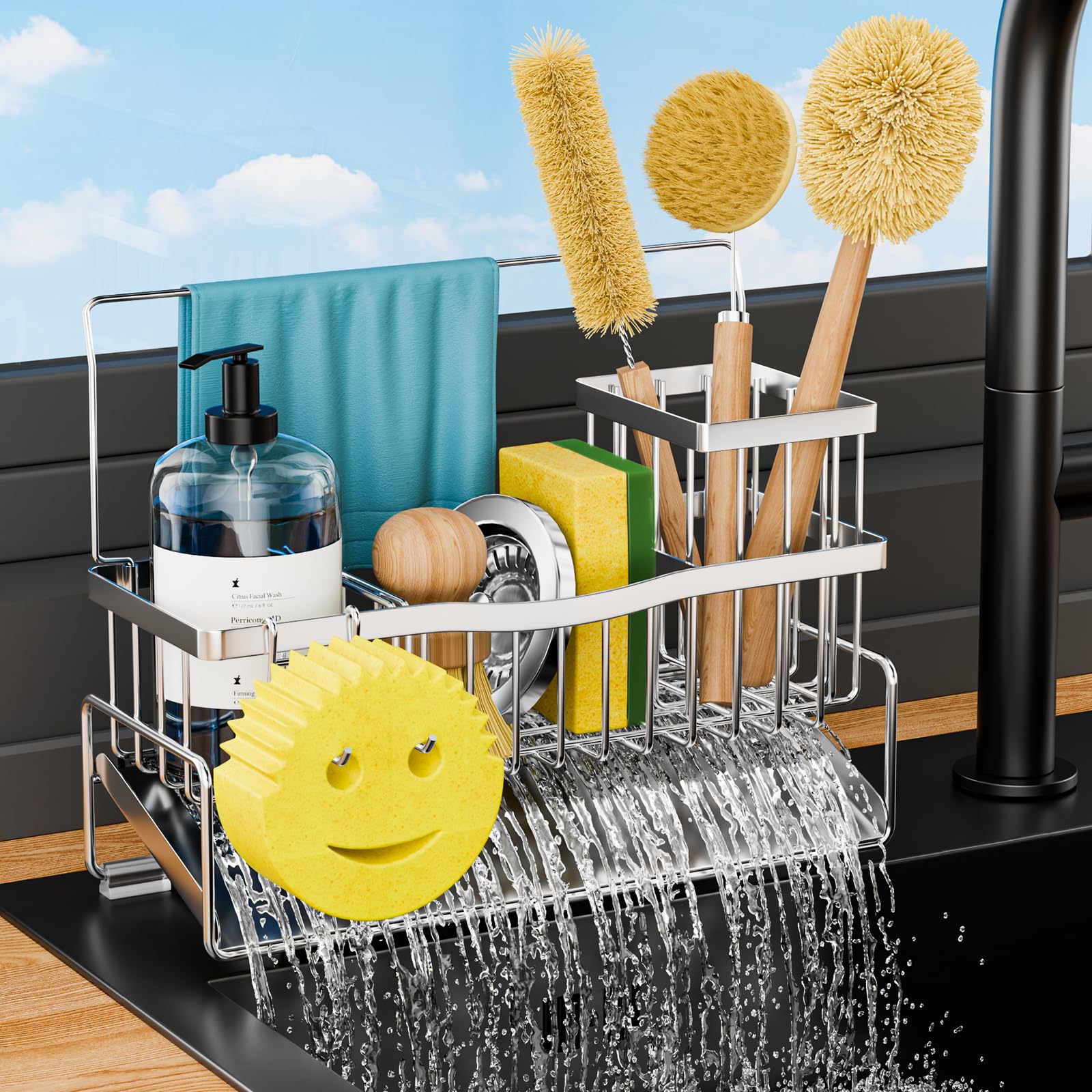 Adurei sponge holder kitchen sink-304-stainless-steel rust-resistant durability