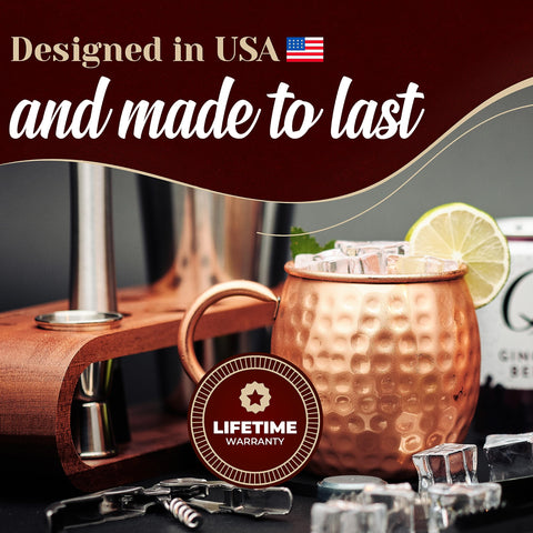 Included accessories: straws, coasters, and shot glass