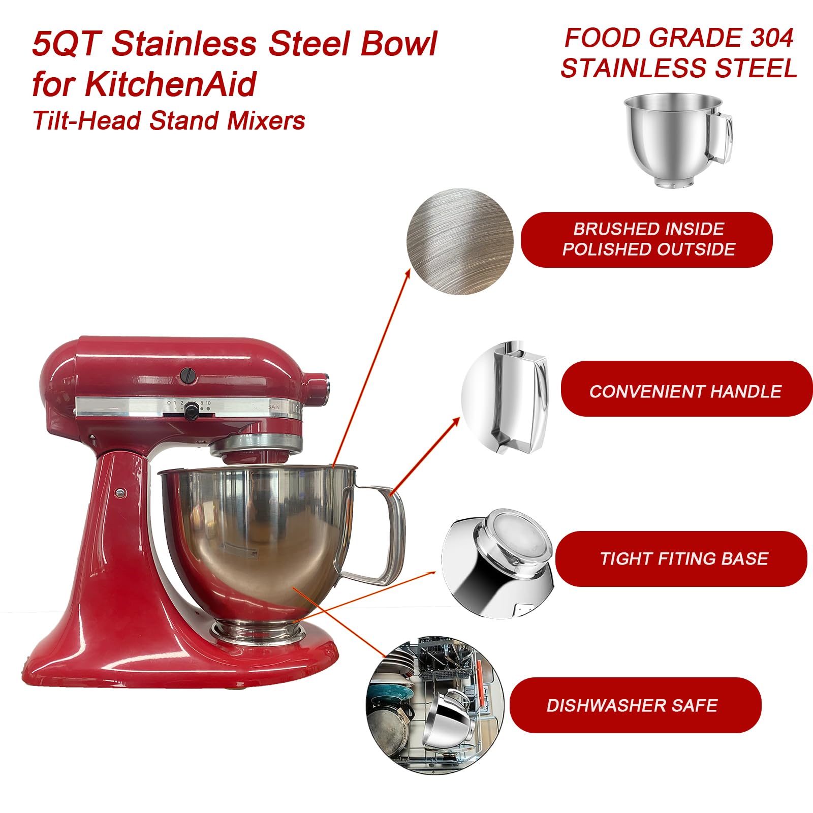 adwrparts stainless steel bowl with ergonomic handle provides comfortable grip