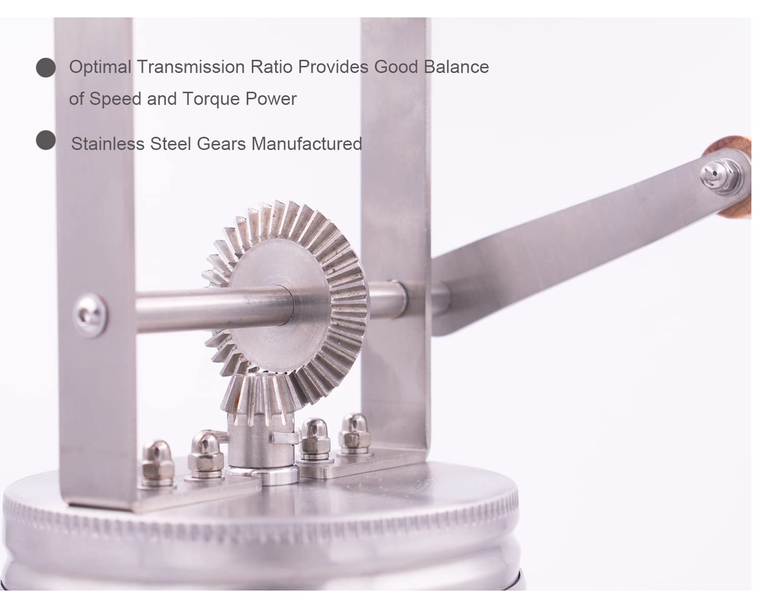 Aeaker Butter Churner hand crank mechanism shown during operation.