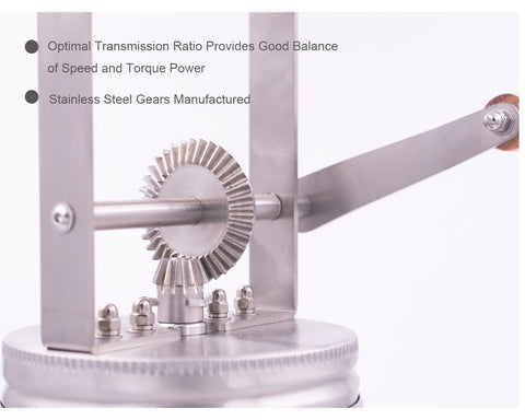 Aeaker Butter Churner hand crank mechanism shown during operation.