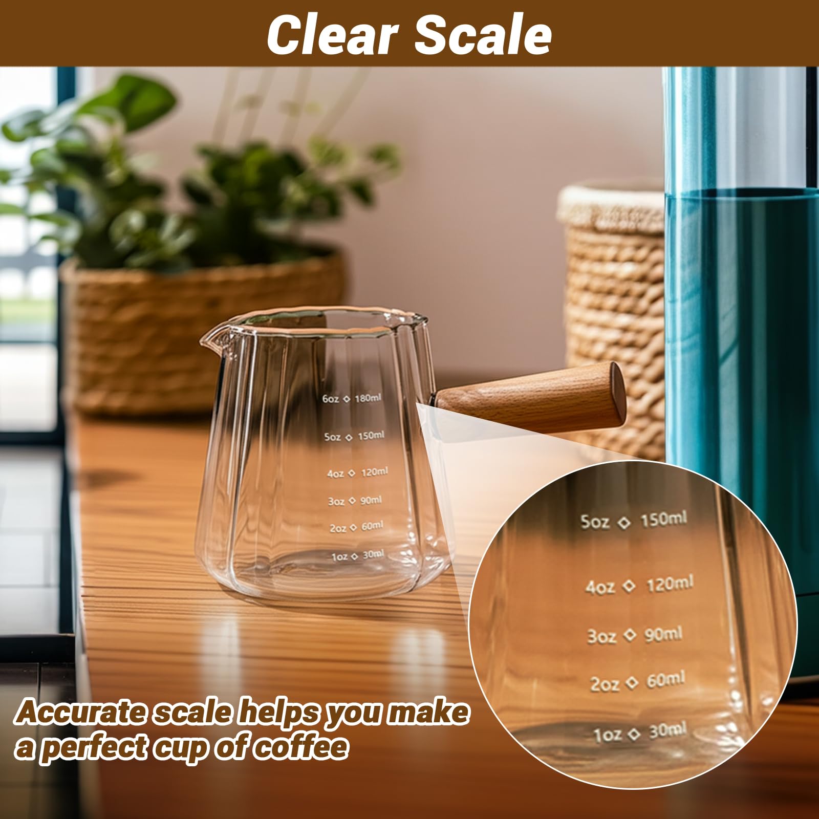Aecsze glass espresso cup with ergonomic heat-resistant wooden handle.
