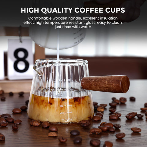Aecsze dual-markings espresso cup shows oz and ml for accurate measurements.
