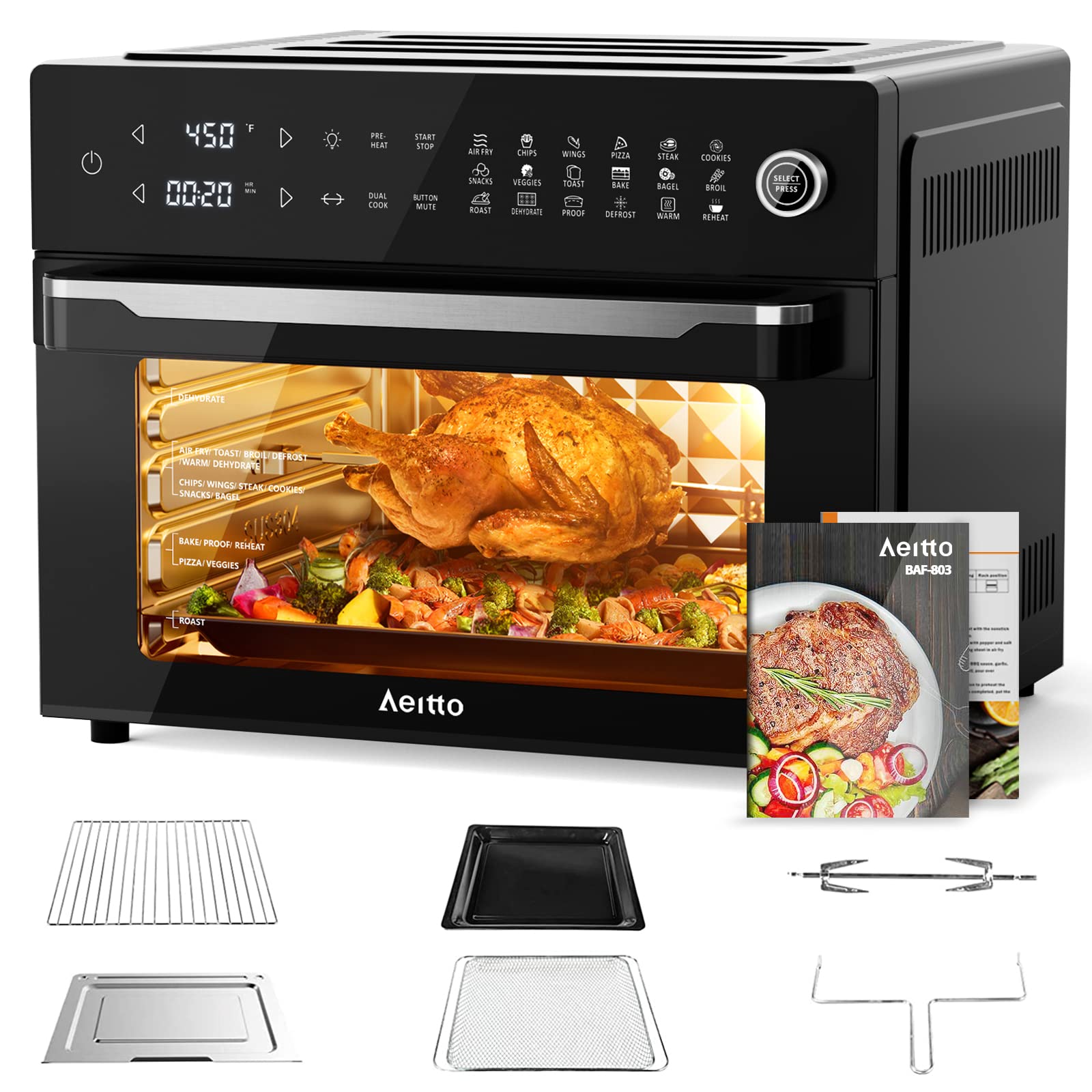 Aeitto 32-qt Pro air fryer front view highlighting large capacity for family meals.