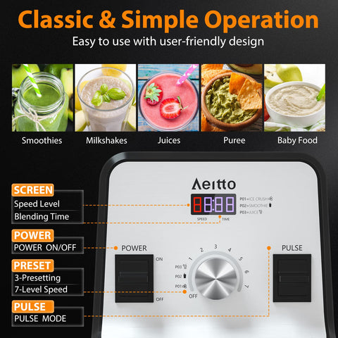 Aeitto blender 68oz jar enables batch servings for families