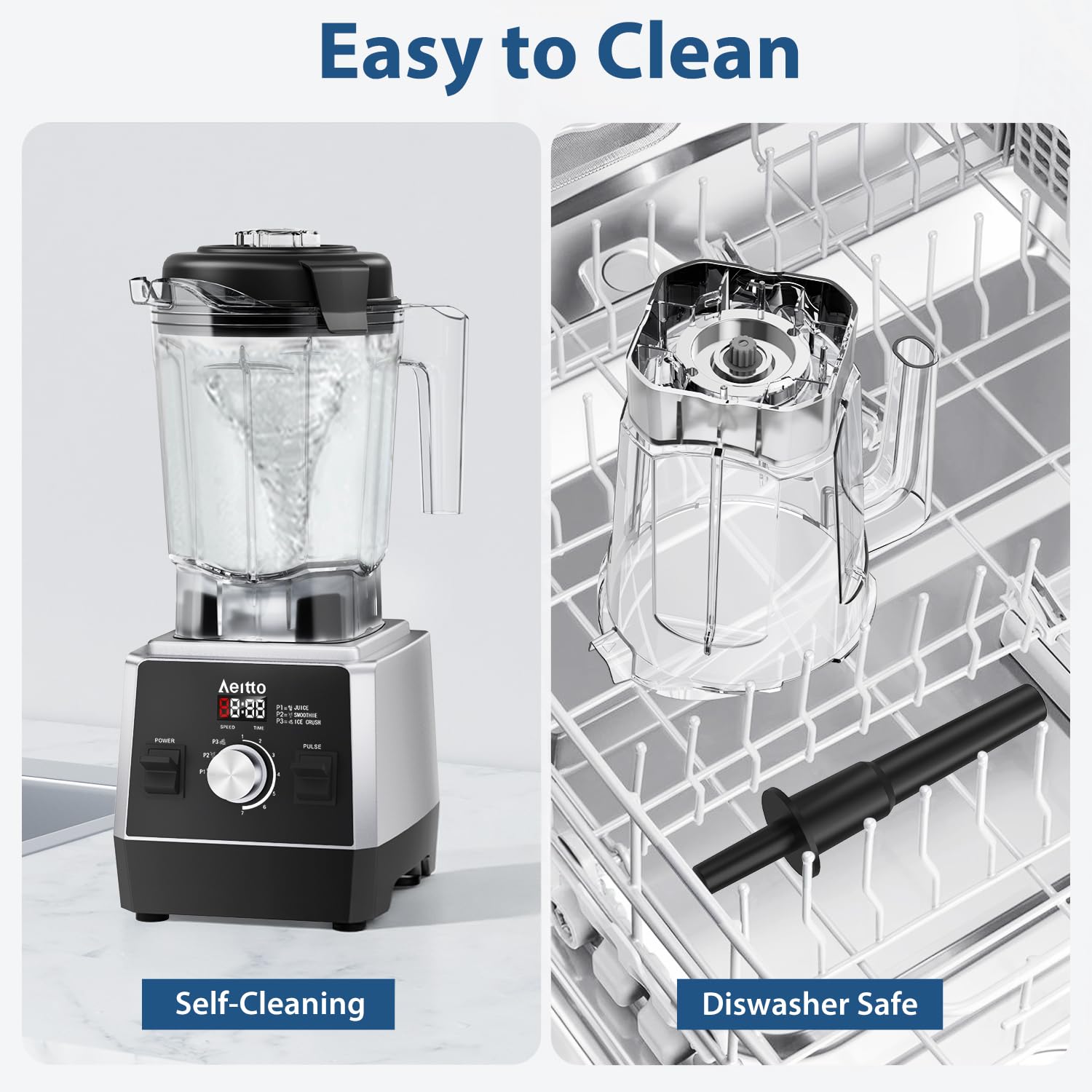 Aeitto blender LED display panel provides clear feedback during blending.