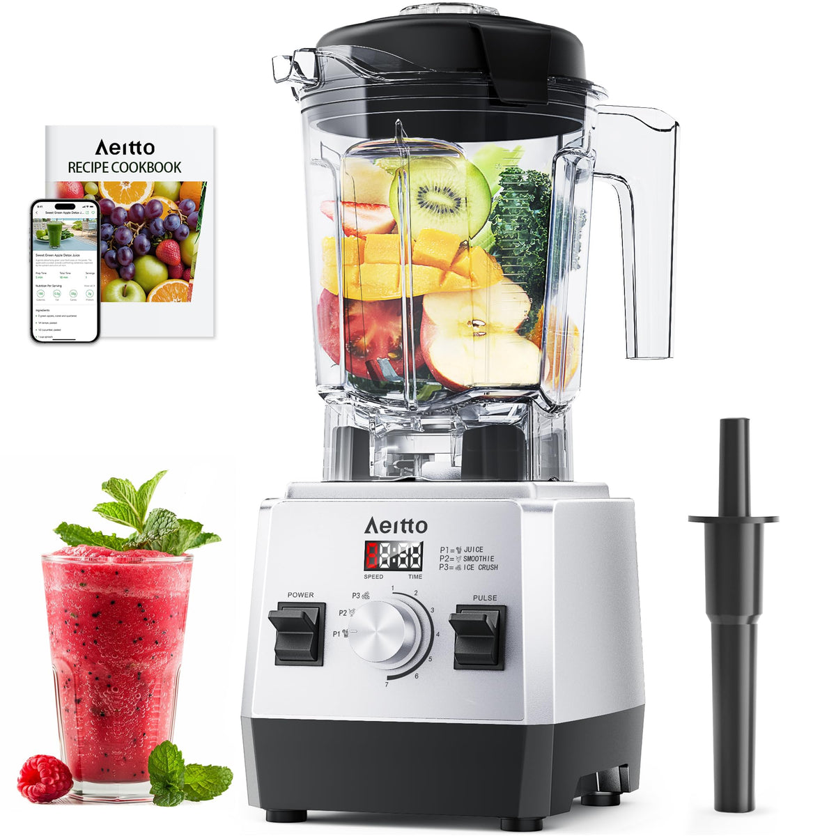 Aeitto blender with 68oz jar, ideal for family meals and batch blending.
