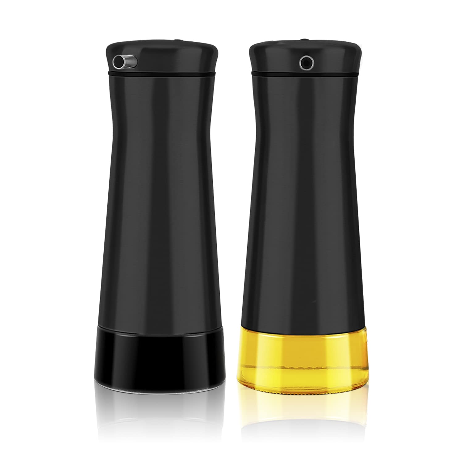 Aelga black oil and vinegar dispenser with no-drip mouth—keeps countertops clean while pouring, easy to control.