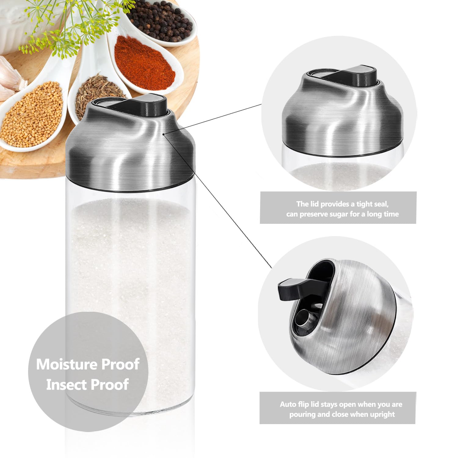 Aelga minimalist design with brushed stainless top on sugar dispenser