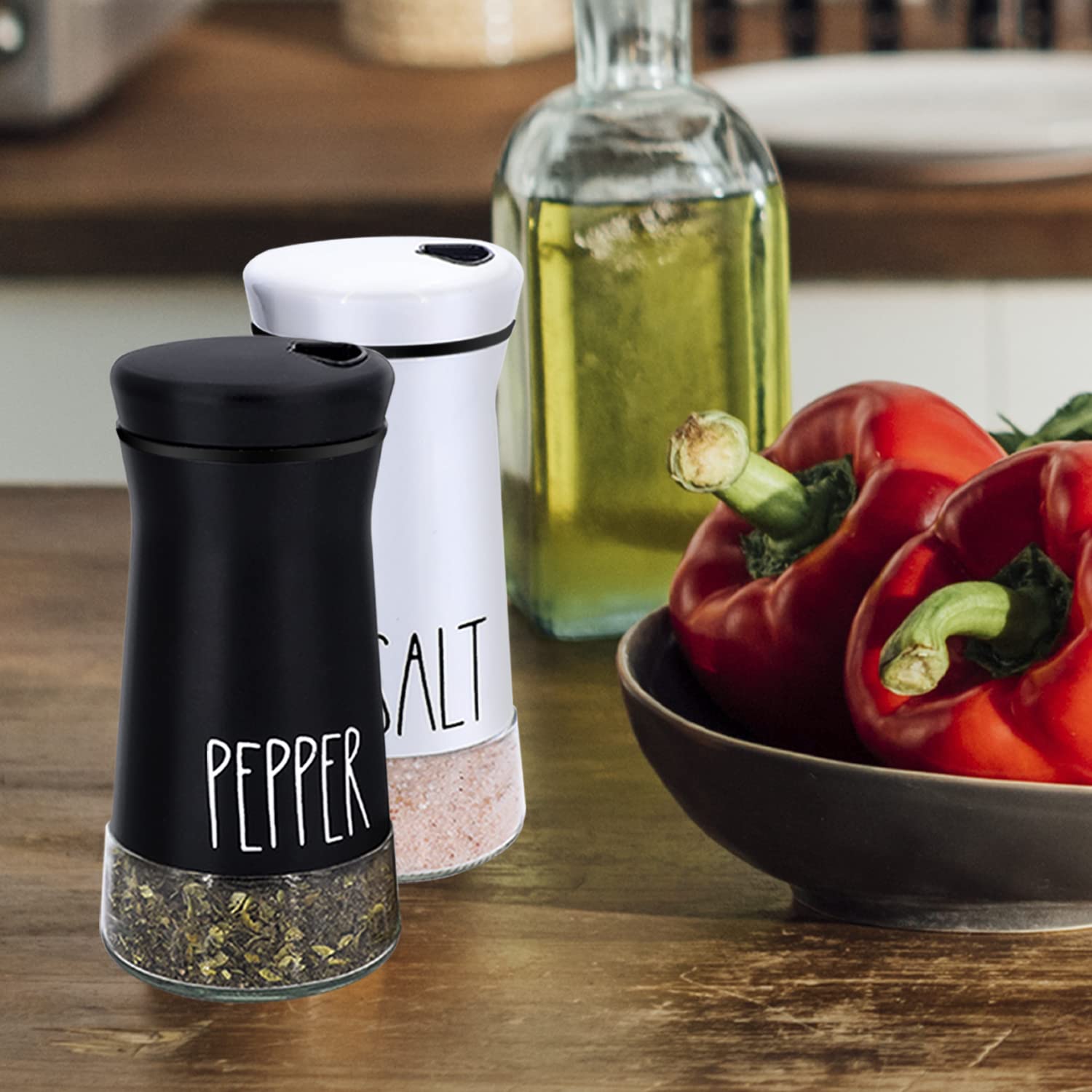 Aelga elegant farmhouse kitchen decor spice shakers on counter