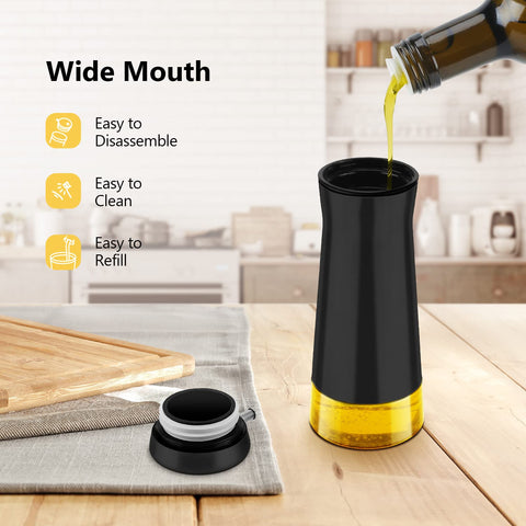 Aelga glass container provides clear visibility for accurate pouring of oil or vinegar.