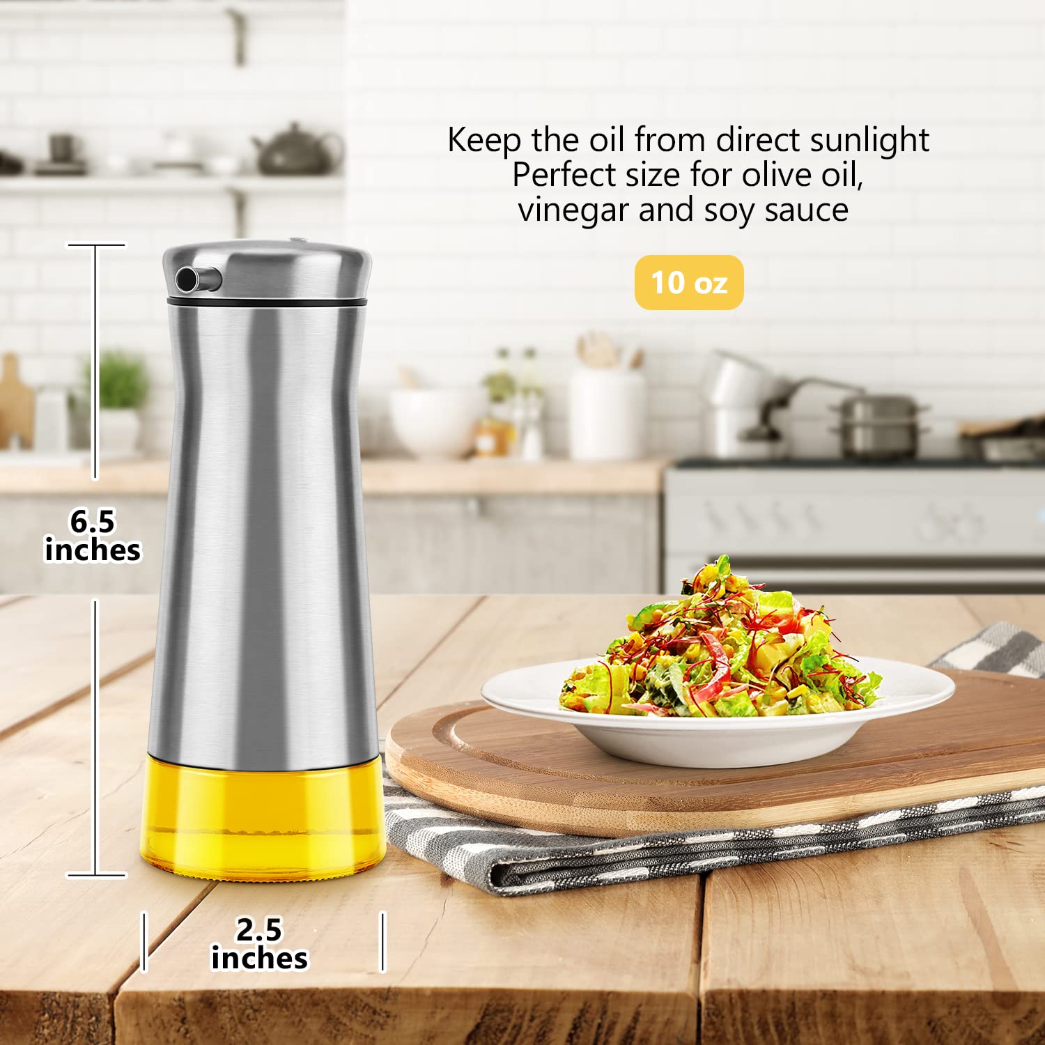 Aelga glass cruet shows oil or vinegar with a clean look.