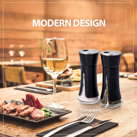 Aelga shakers feature a modern stainless steel cap for sleek table appeal