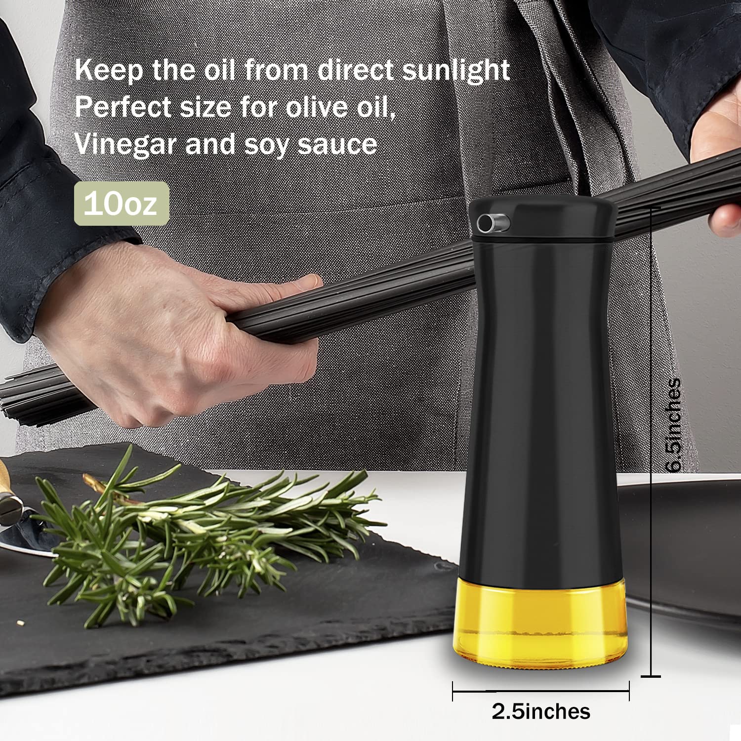 Aelga no-drip pour-spout design minimizes mess and helps control flow.