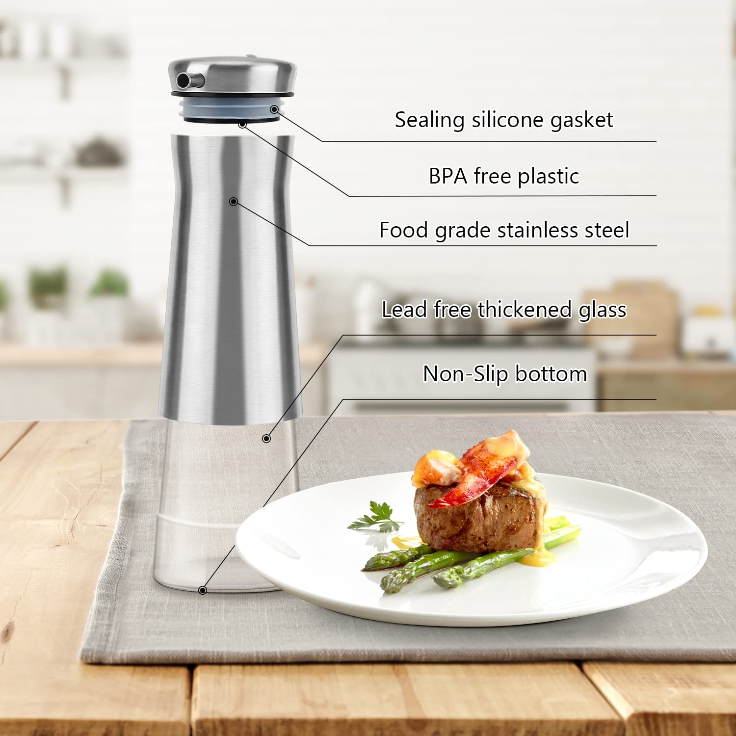 Aelga oil-vinegar duo-pack organizes the kitchen with premium materials.