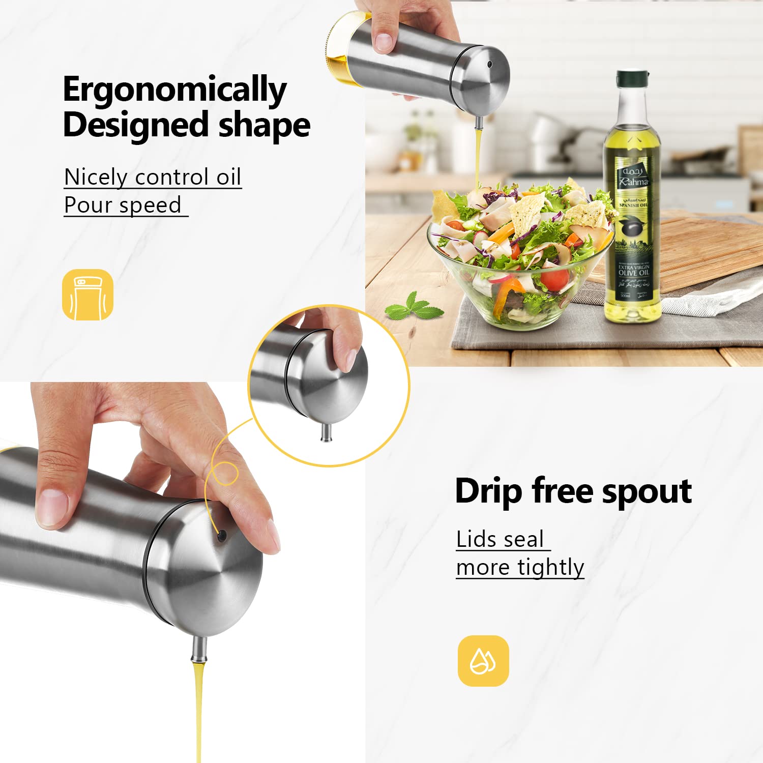Aelga vinegar dispenser in stainless steel adds style and easy drizzle control.