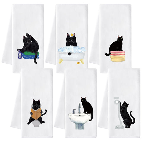 AellasNervalt Black Cat towel set 6-piece product shot for stylish kitchen and bath decor