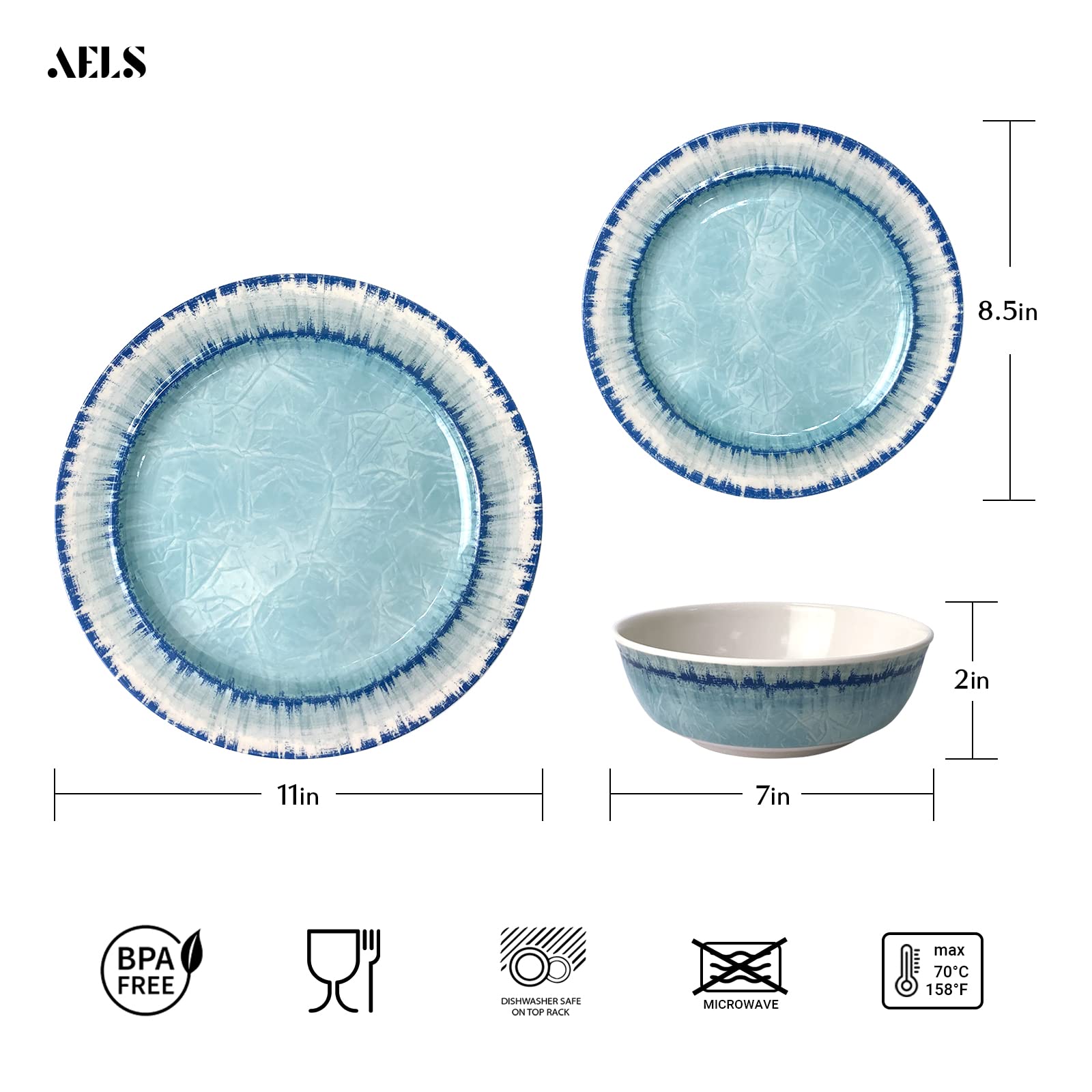 AELS melamine salad plates featuring blue ice-cracking texture for stylish dining