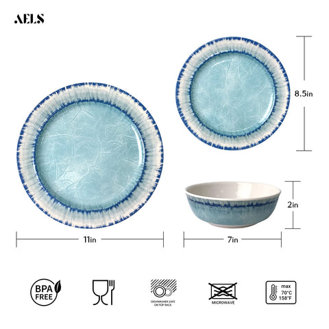 AELS melamine salad plates featuring blue ice-cracking texture for stylish dining