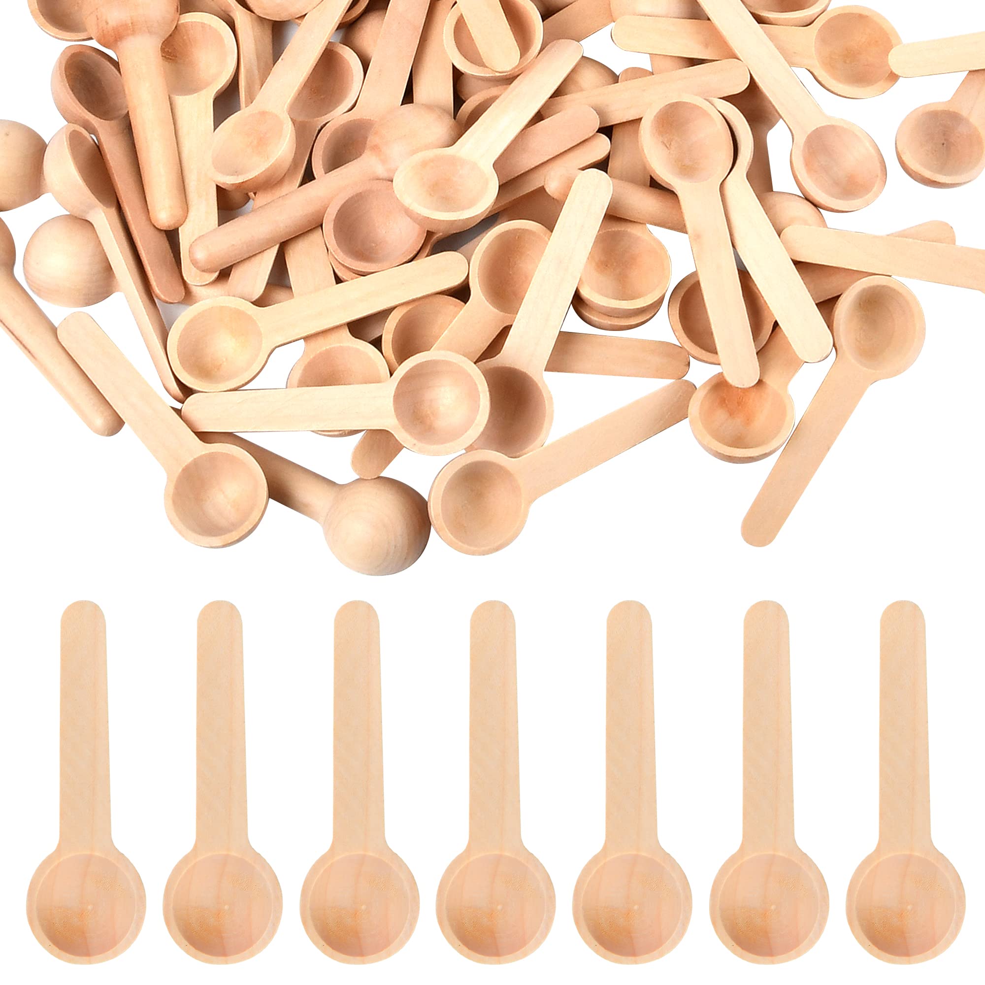 Aemygo mini wooden spoons 100pcs pack; ideal for coffee and spices.