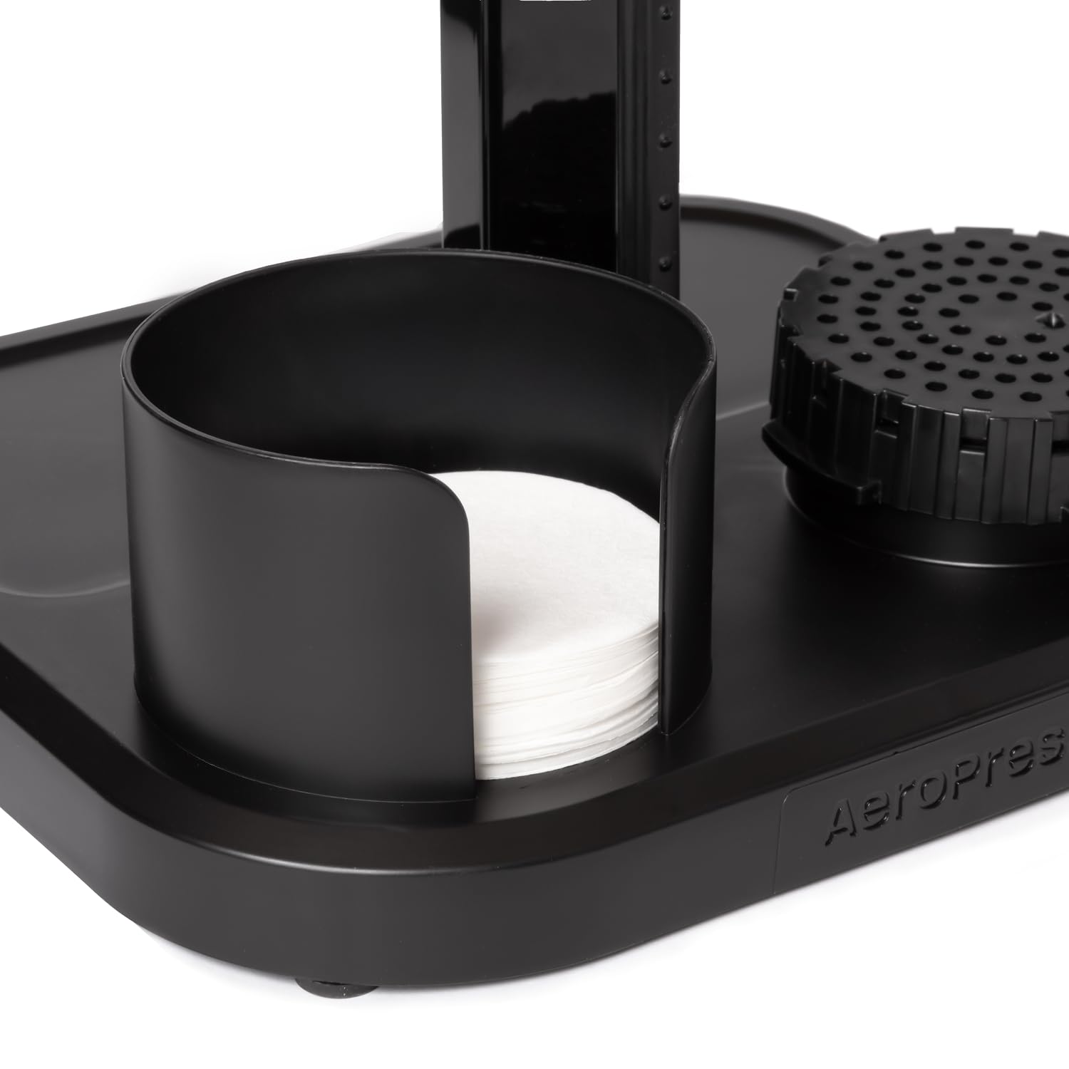 AeroPress Organizer Stand on a desk demonstrates clutter-free counter space.