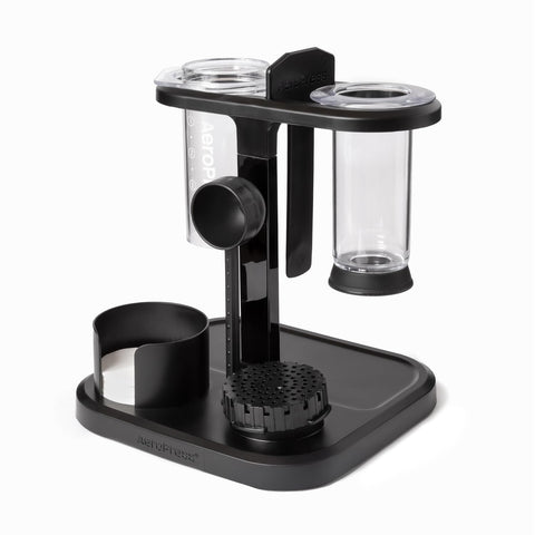 AeroPress Organizer Stand front view showing compact storage for accessories within reach.