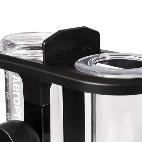 AeroPress Organizer Stand close-up of gear slots for AeroPress accessories.