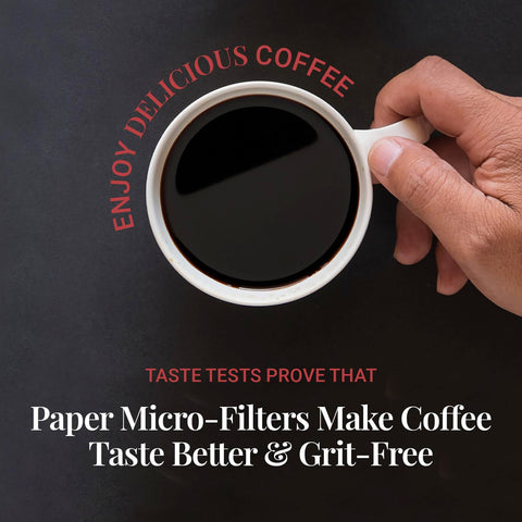 Brewed coffee being poured using AeroPress XL filters for bright flavor