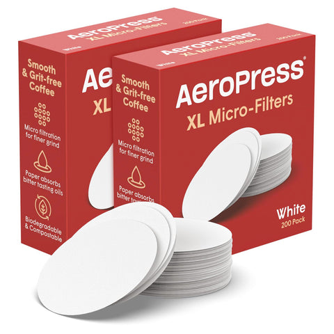 AeroPress XL filters packaging highlights compostable white paper construction
