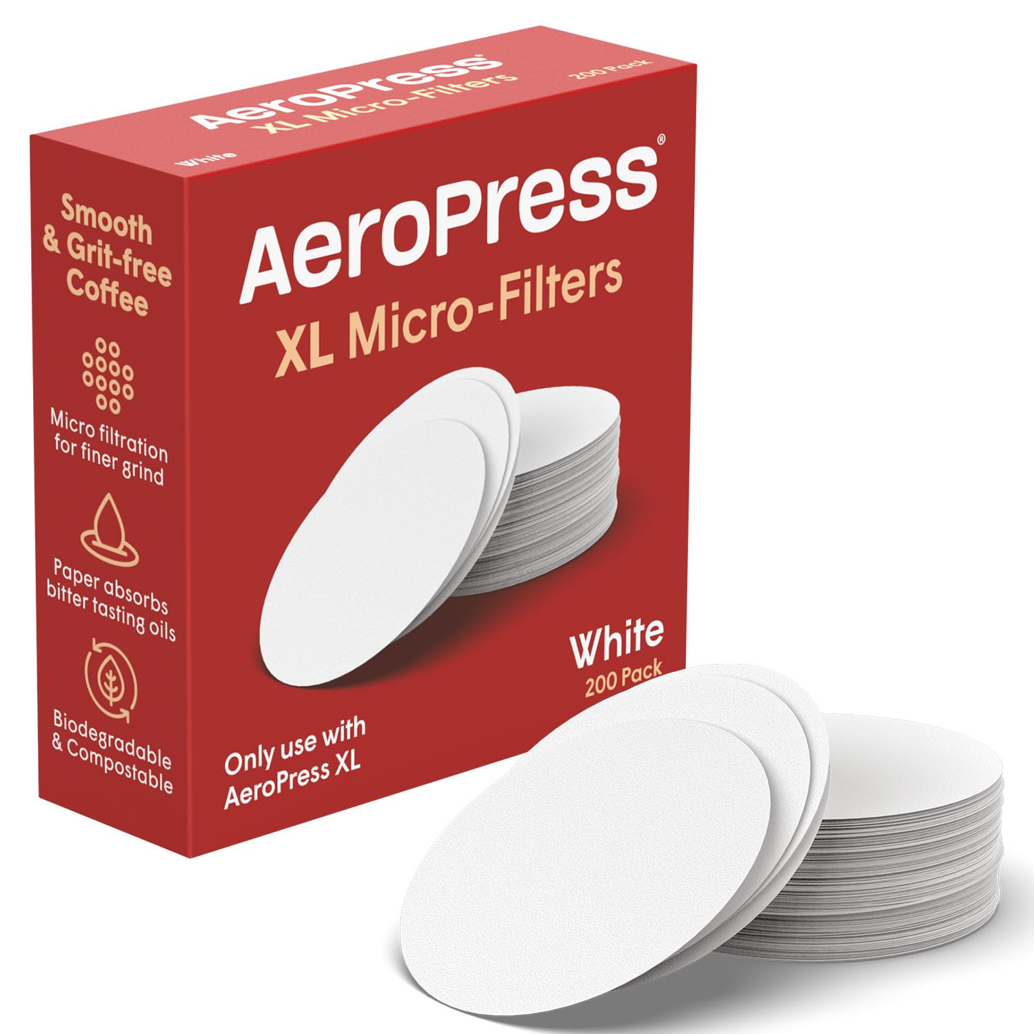AeroPress XL paper filters pack for eco-friendly brewing and clean cups.