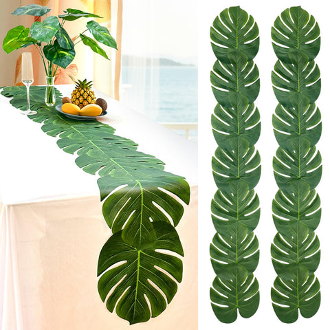 AerWo artificial palm leaves table runner for tropical weddings and parties.
