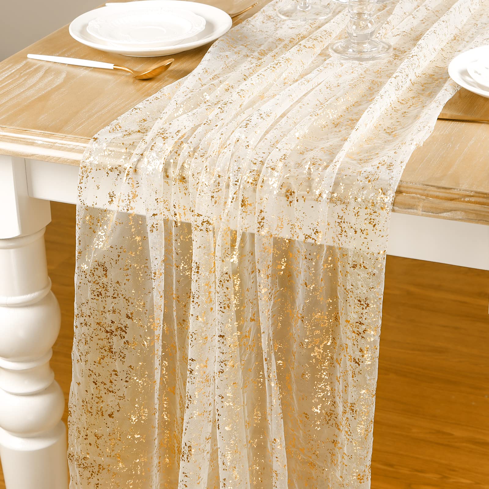 AerWo gold table runner 10ft adds subtle shimmer to wedding receptions.