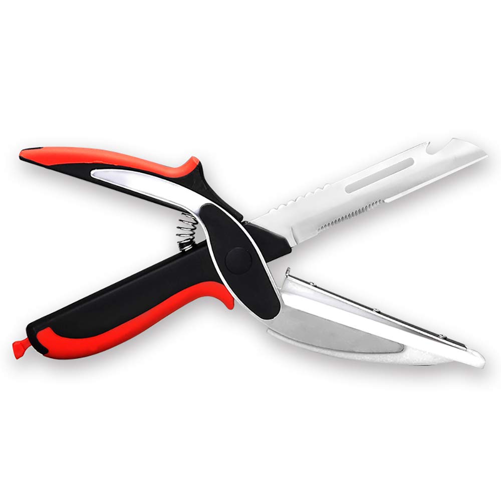 Aesmillion kitchen scissors showing lid opener feature for easy access.