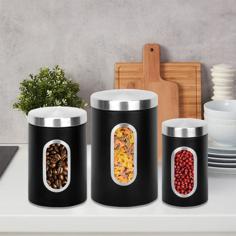 AEUNKIUO stainless steel lid on each canister enables smooth opening.