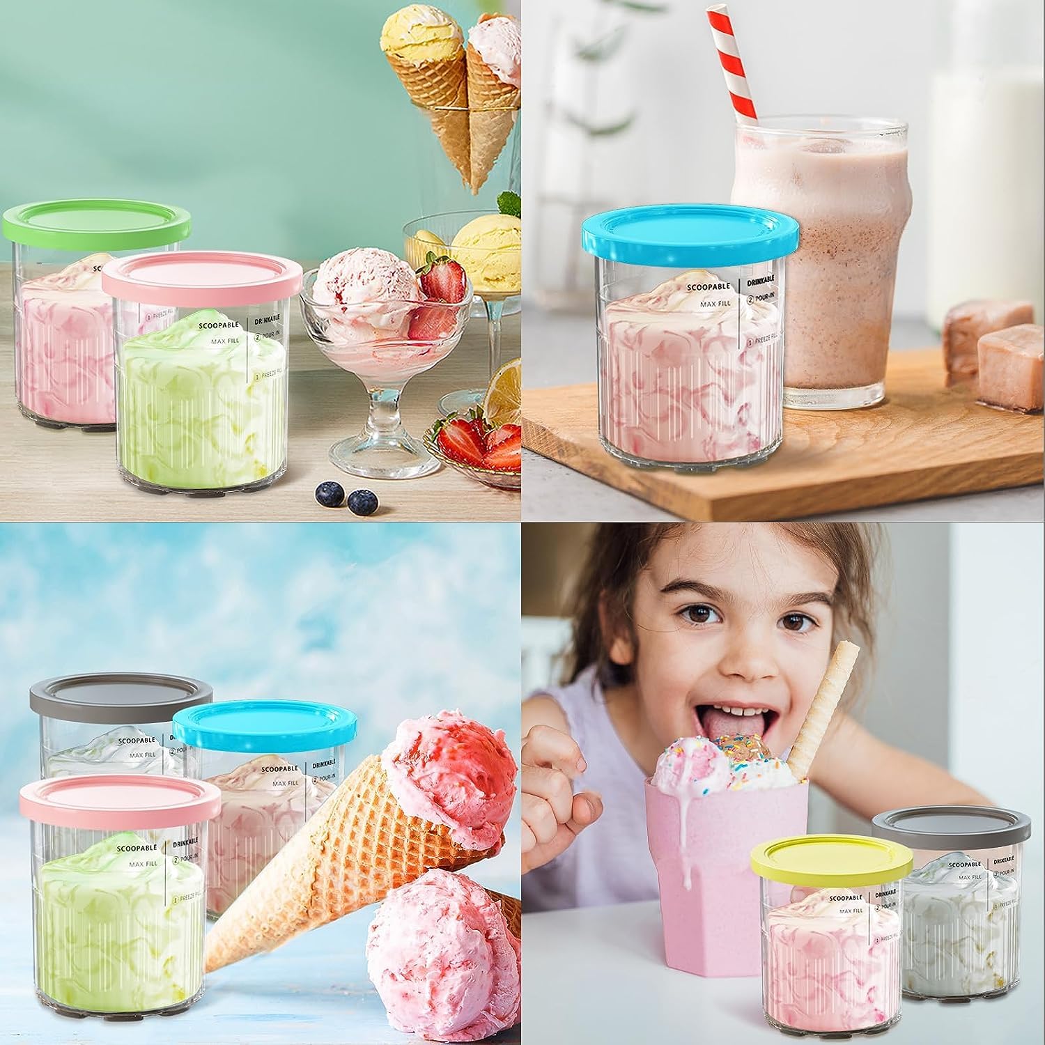 AFDLLDQM Ninja Creami Deluxe 4-Pack lids and pints ready for busy kitchens