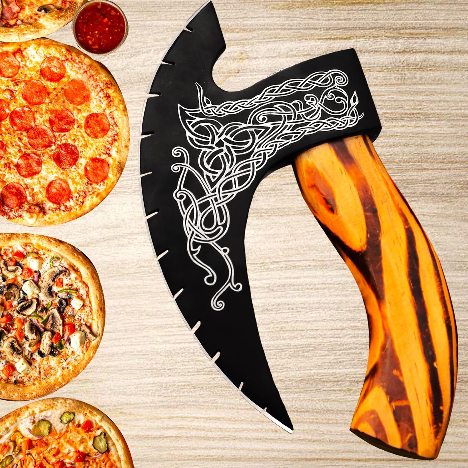 Afhzam Pizza Axe blade close-up showing sharp high-carbon steel for precise slicing