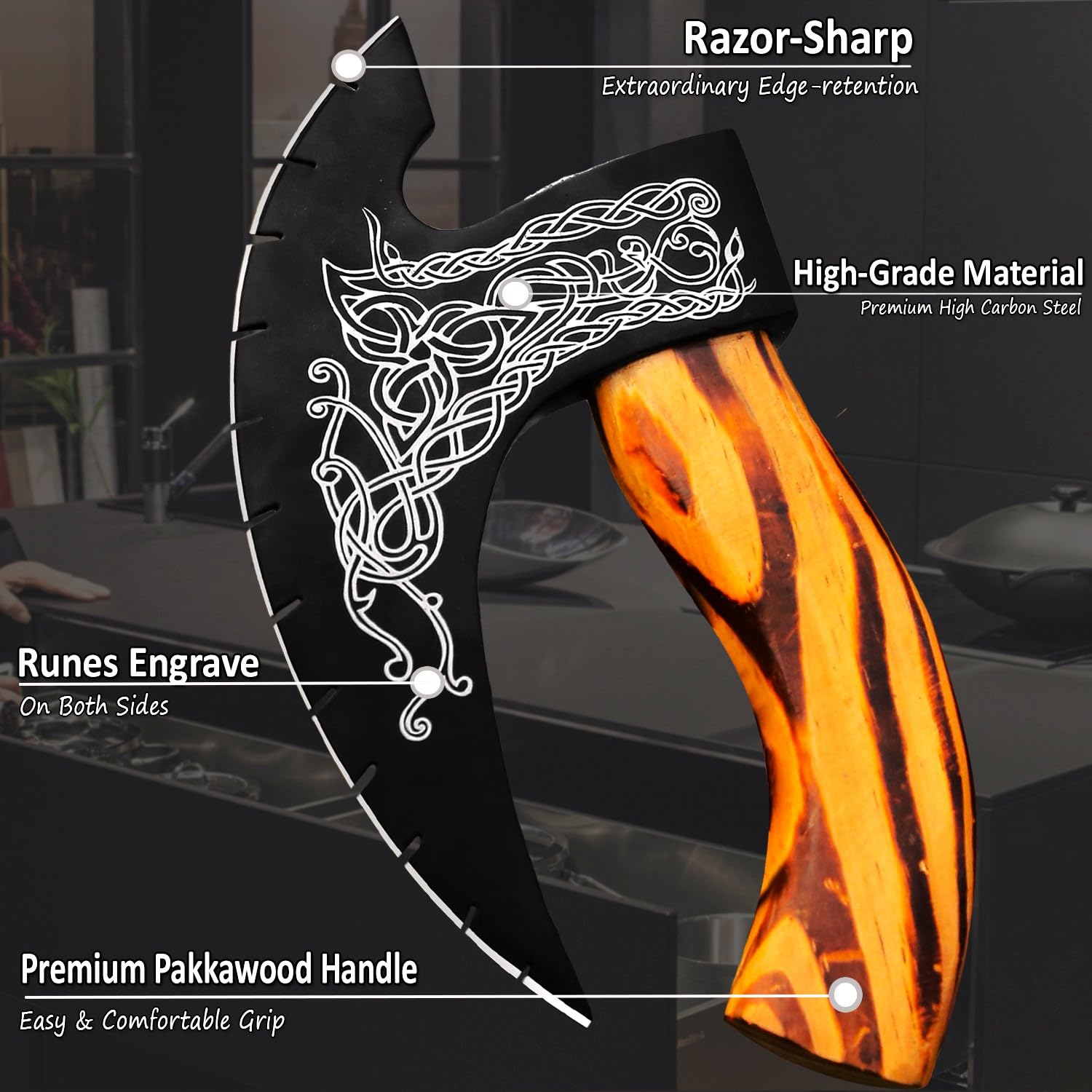 Afhzam Pizza Axe shows detailed grooves for clean cuts across foods